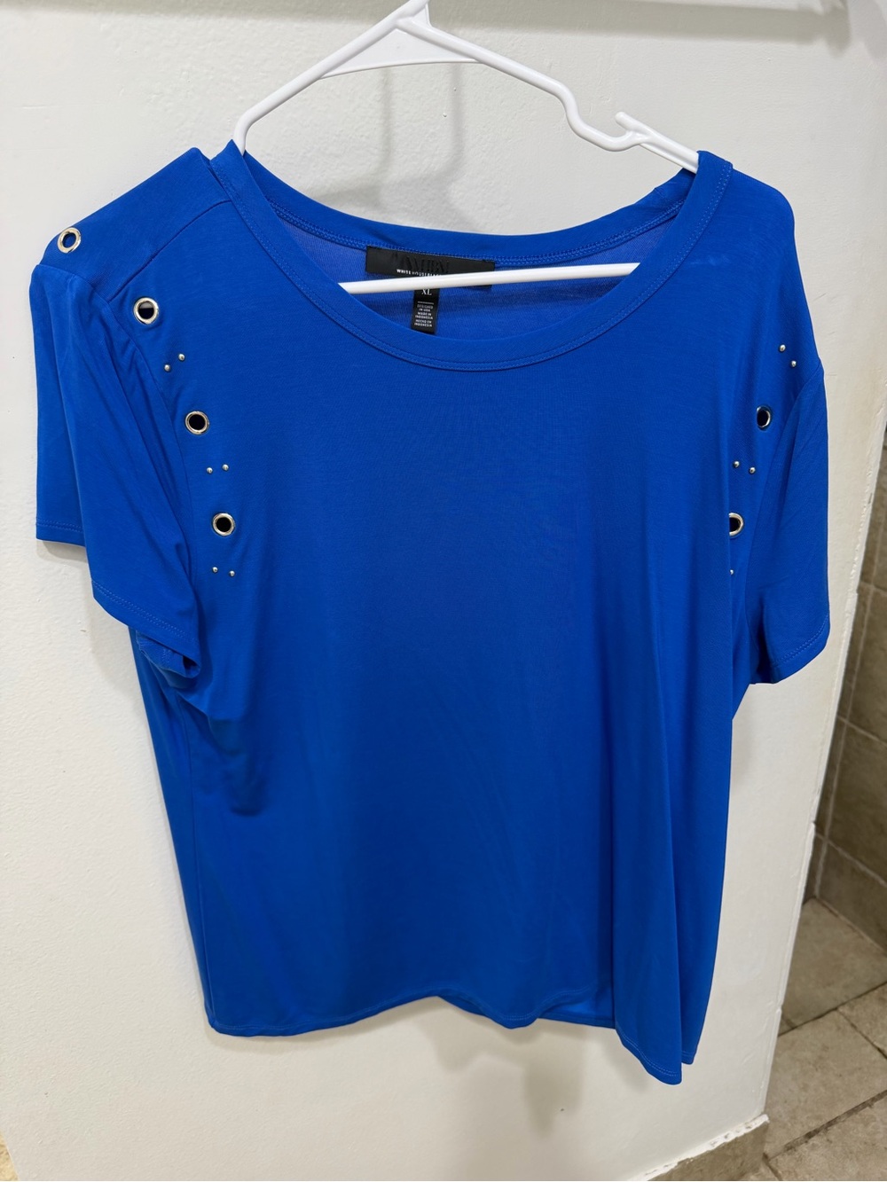 White House Black Market Royal Blue Short Sleeve Eyelet Top